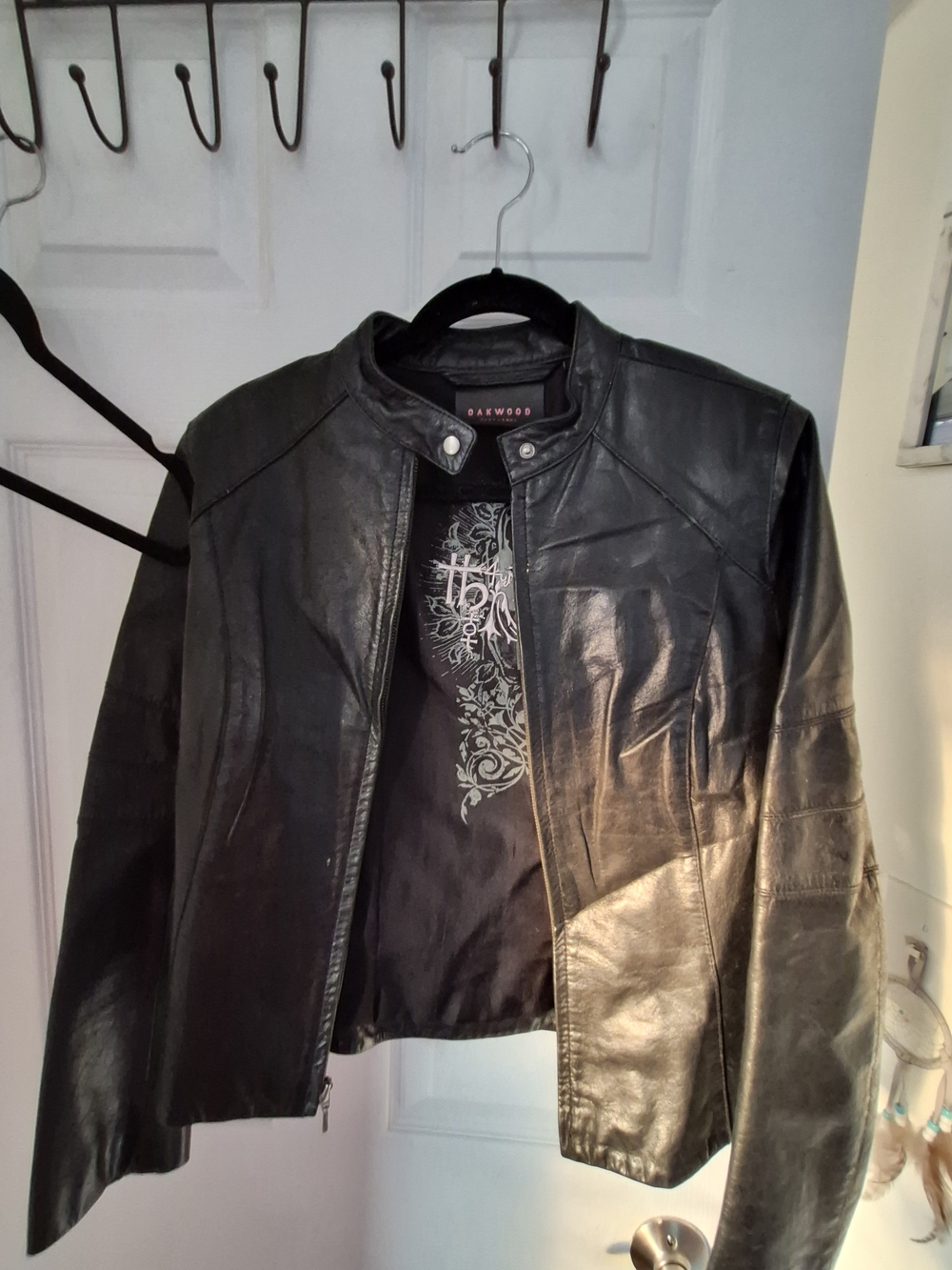 Women's Black Leather Jacket (Biker Style) VINTAGE Barcelona Spain '09